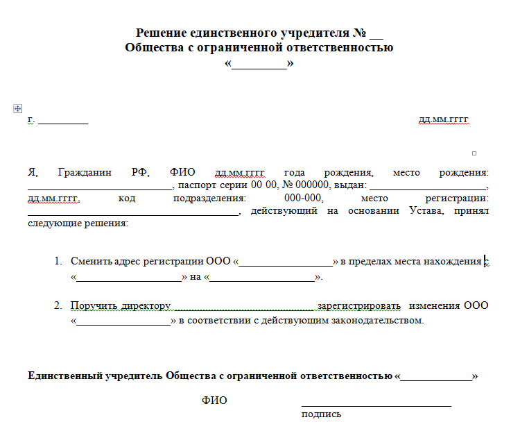 Внесение изменений в егрюл при смене юридического адреса организации