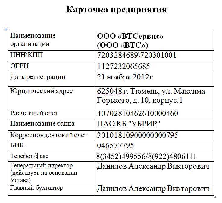 Карточка предприятия: образец для ип, что это такое и для чего она нужна