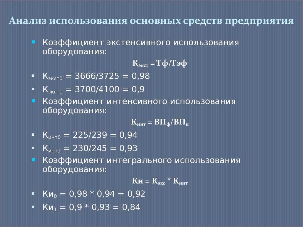 Показатели эффективности использования основных средств и производственных фондов