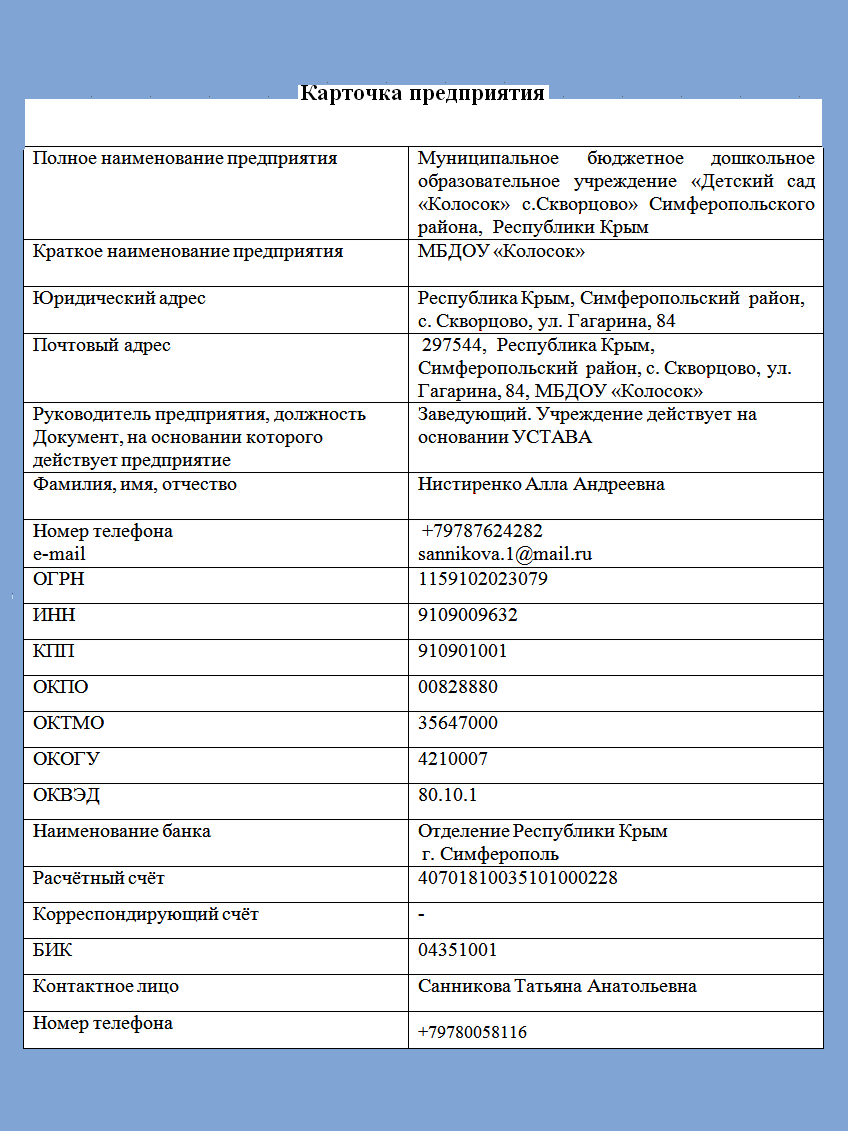 Образец карточки предприятия ип в 2023 году. карточка предприятия ооо